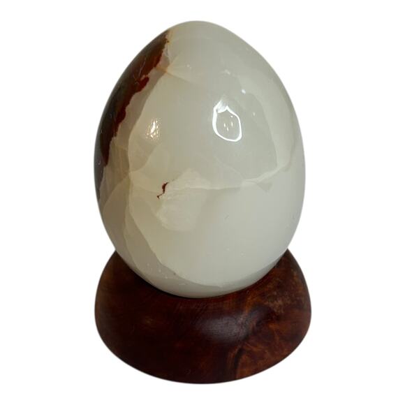 Polished Carnelian Stone Egg on Wooden Stand Office Home Decor - Picture 3 of 9